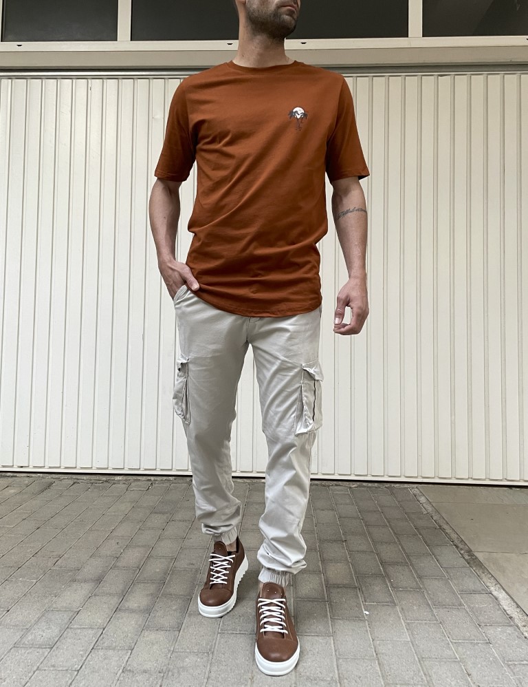 NDC ανδρικό κάμελ T-shirt με τύπωμα 222916K φωτογραφία